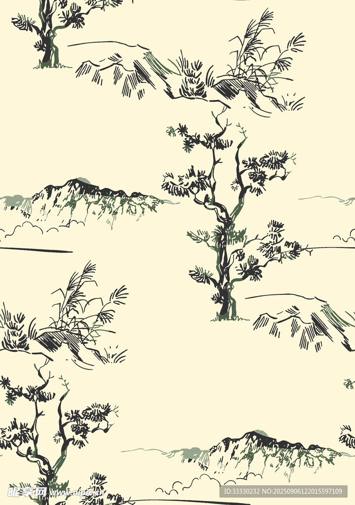 中式山水花鸟纹样图案