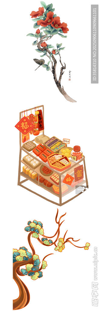 中式传统糕点与花卉装饰