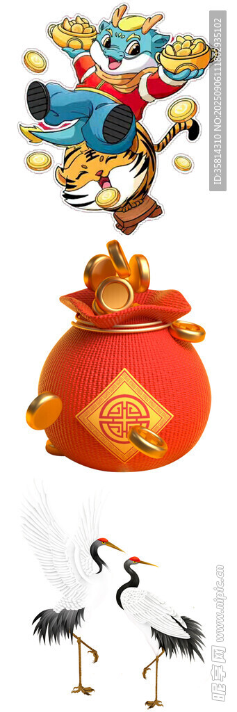 福袋仙鹤贺岁吉祥画面