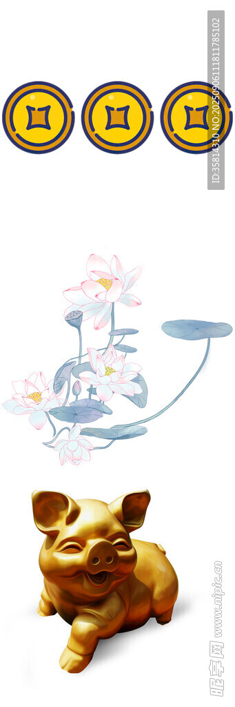 金猪摆件与荷花装饰画