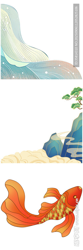 水中红金鱼与山水景致