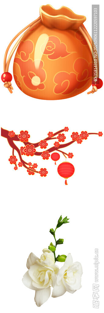 福袋与白花装饰图案