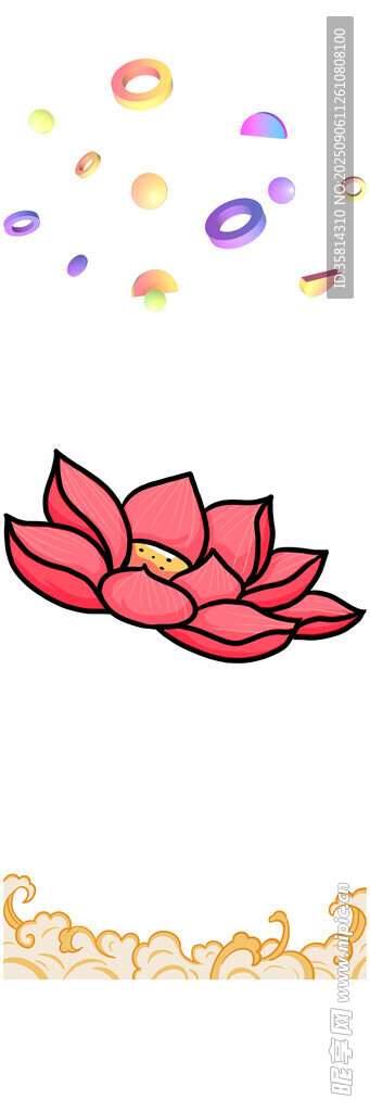 手绘红色莲花与彩色元素