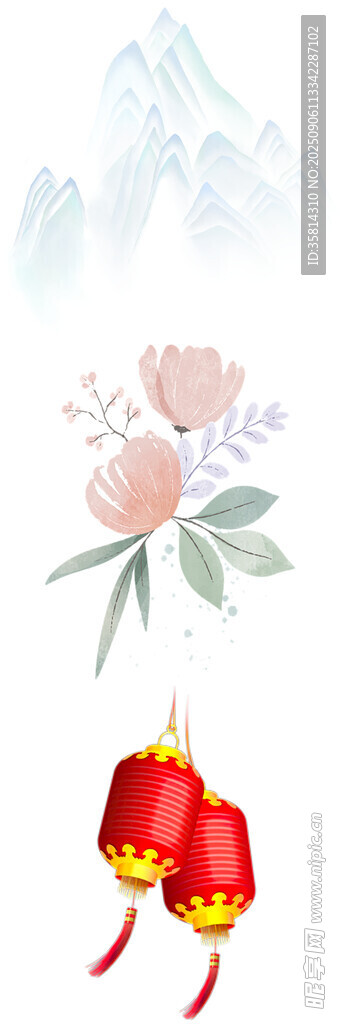 山水花卉红灯笼中式元素
