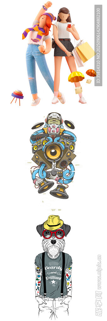 卡通人物与复古相机形象展示