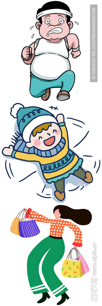 冬日欢乐人物与雪人场景