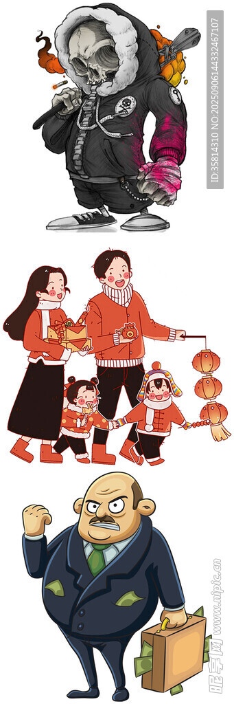 万圣节角色装扮插画
