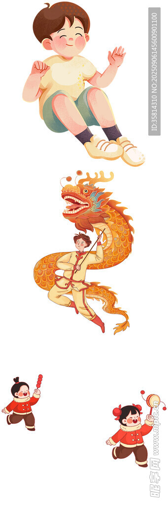 儿童与舞龙舞狮表演画面