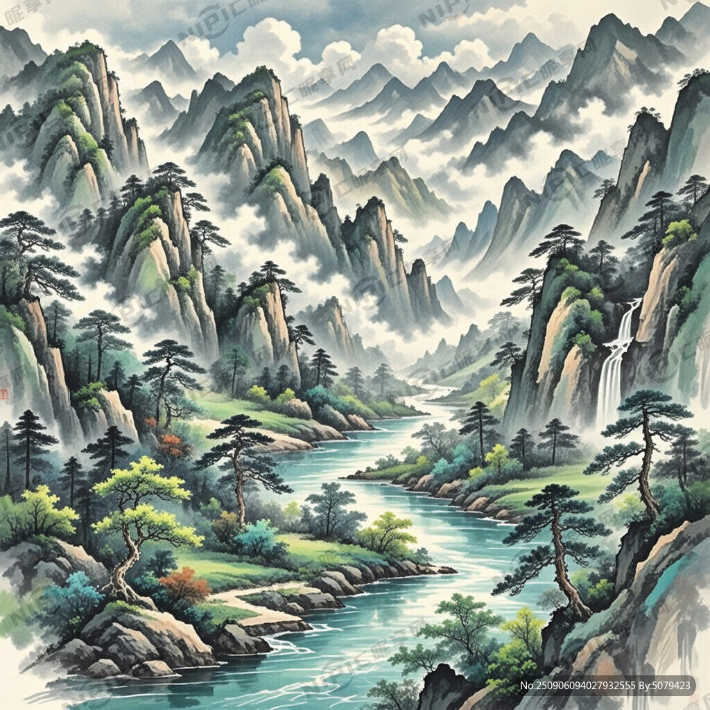 山谷 中国风 中国画 山水