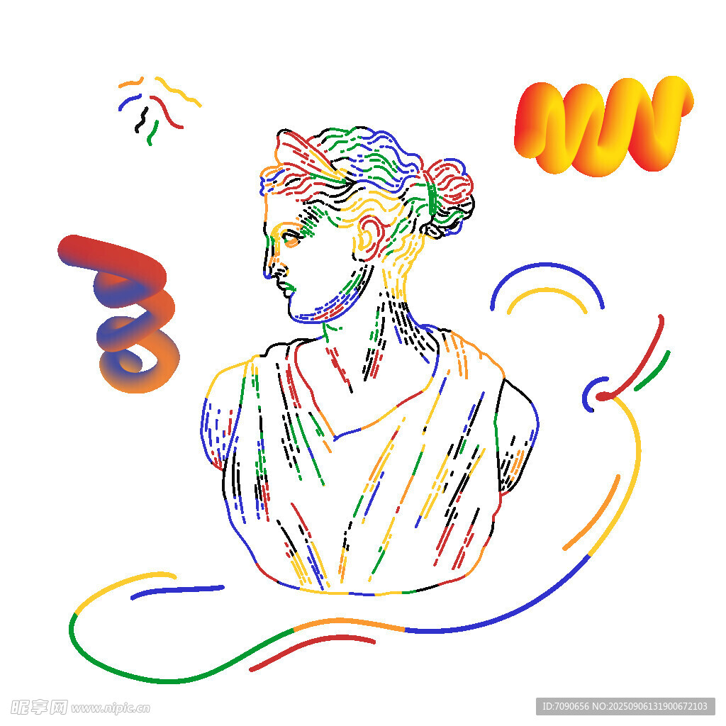 彩色线条勾勒的艺术人像