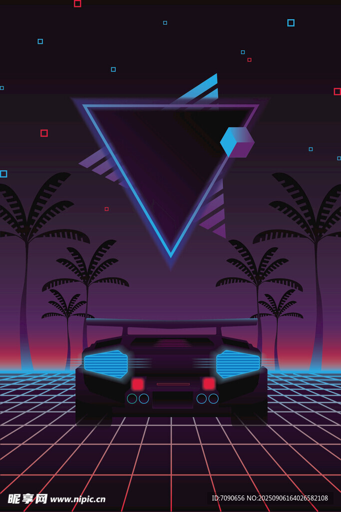 霓虹夜色下的复古跑车