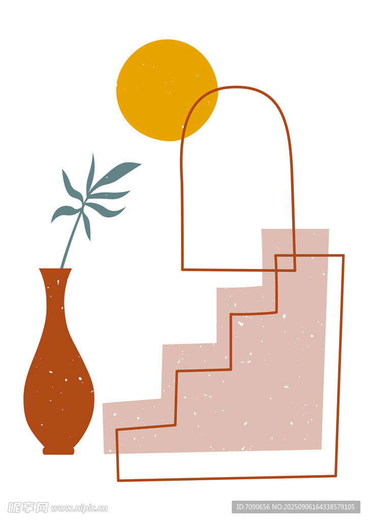 简约楼梯旁的花瓶与太阳