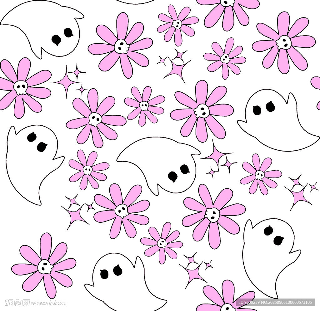 幽灵与花朵的梦幻图案