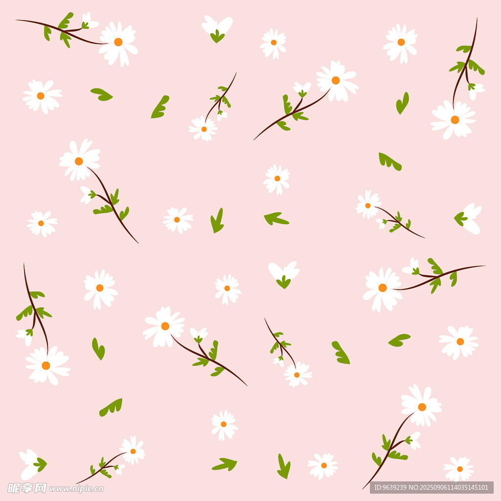 粉色背景小雏菊无缝图案