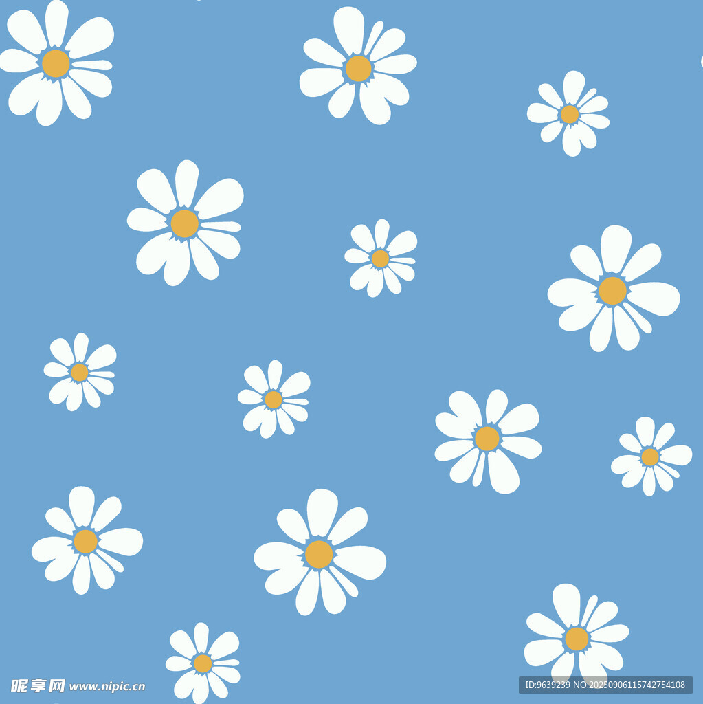 蓝色背景上的清新小雏菊