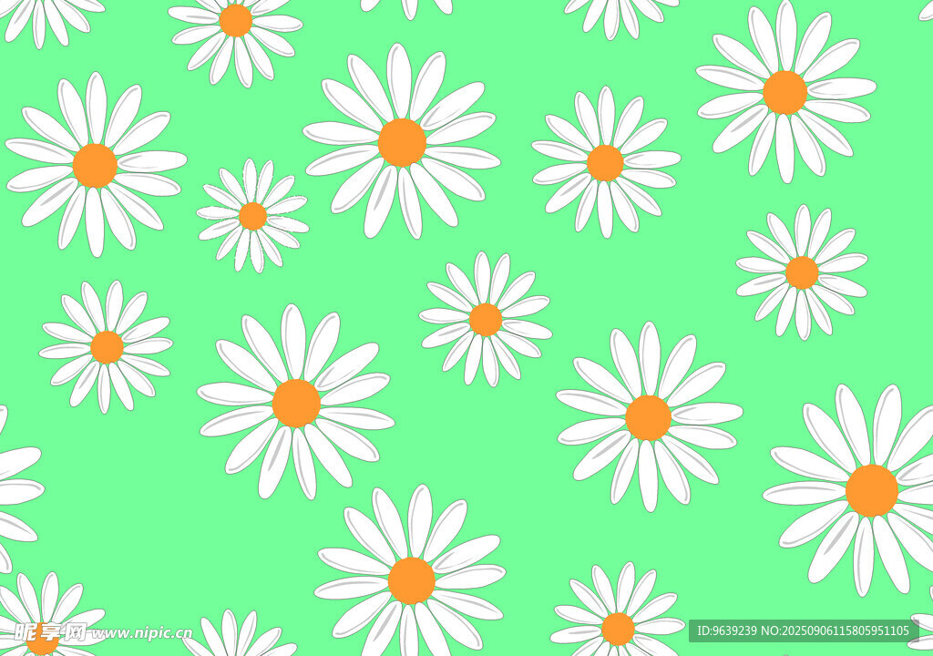 绿色背景上的雏菊花图案