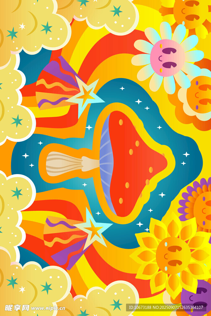 奇幻蘑菇宇宙插画