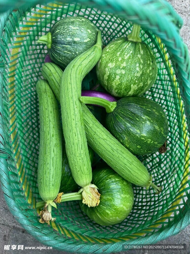篮中的新鲜瓜类蔬菜