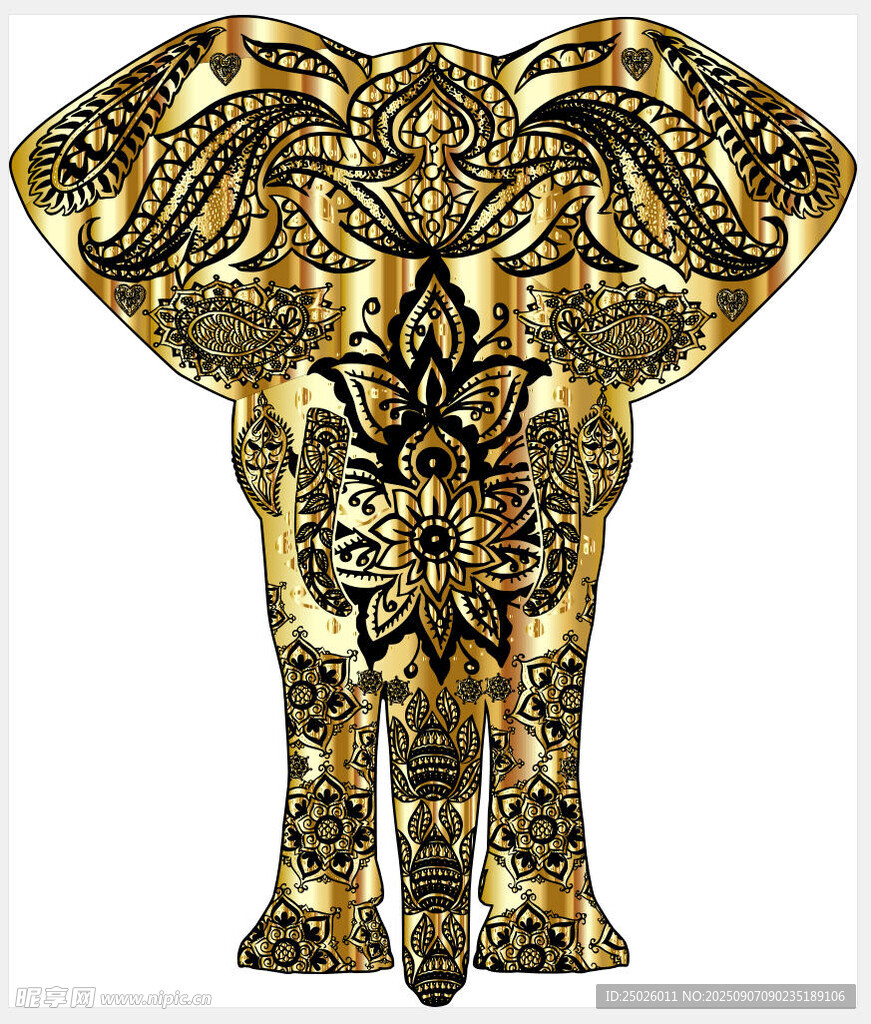 金色花纹大象艺术图案