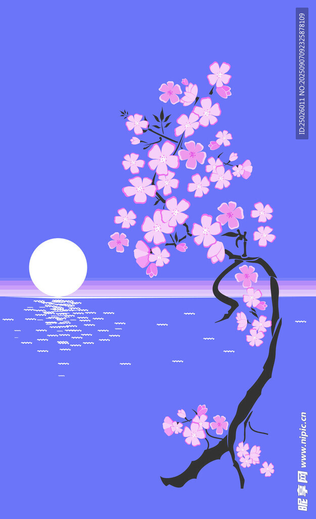 月夜下的烂漫樱花枝