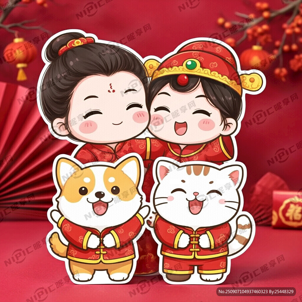 中式婚礼 人形立牌 有小狗小猫