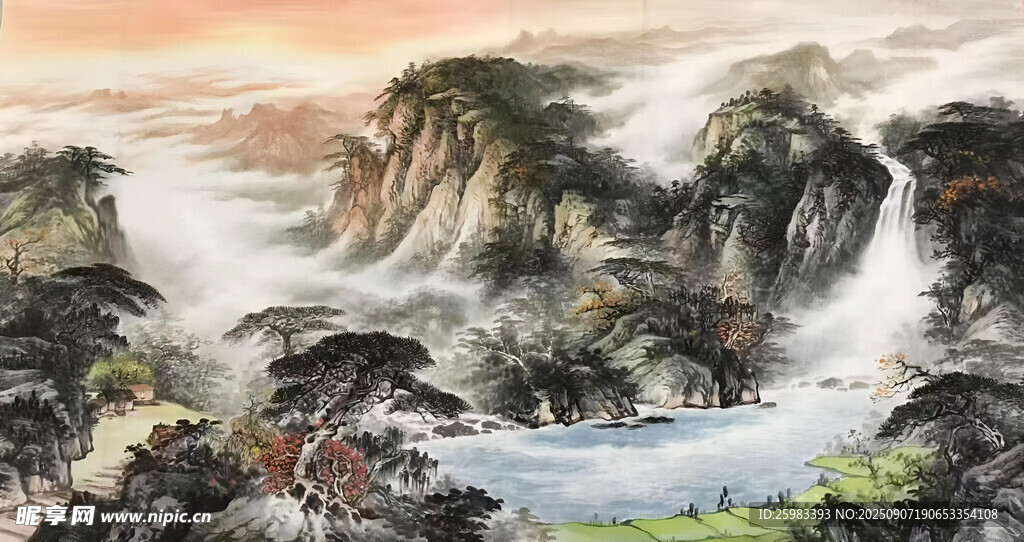 高山瀑布图