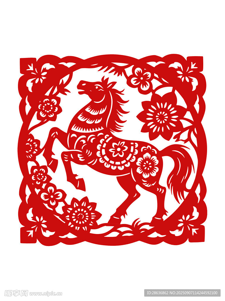 骏马剪纸图案