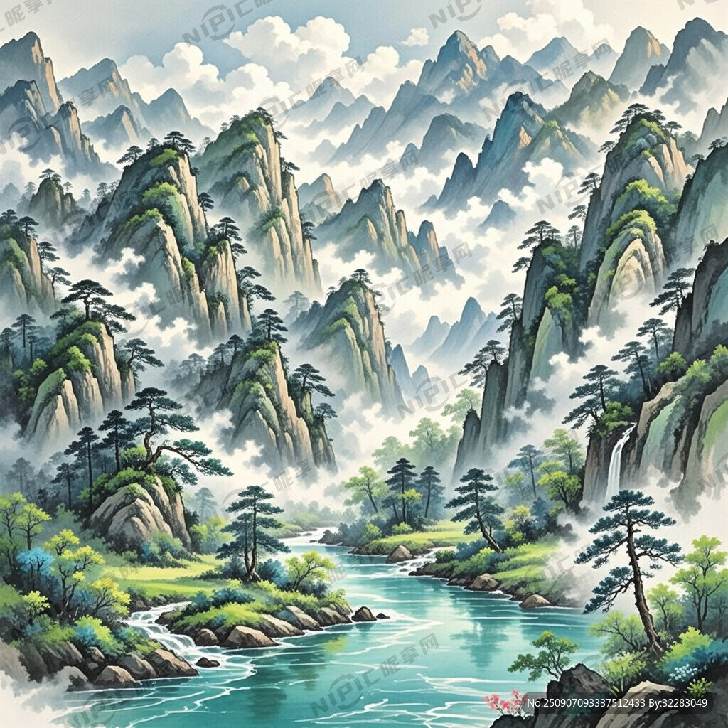 山谷 中国风 中国画 山水