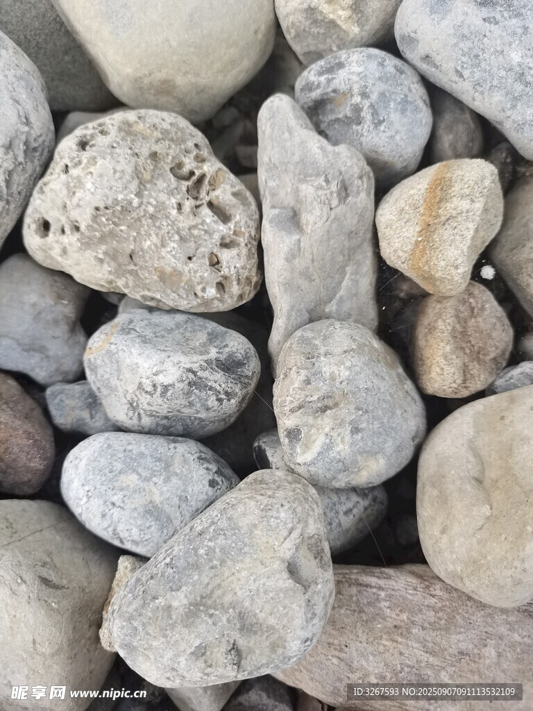 一堆形态各异的鹅卵石