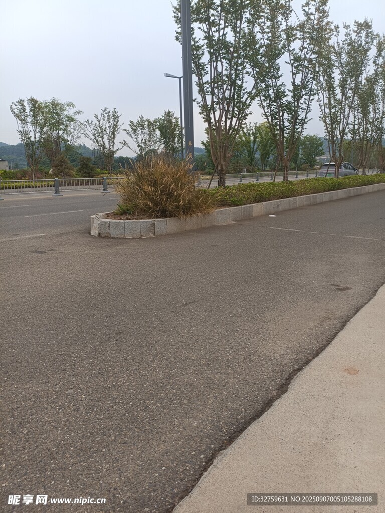 空旷停车场及周边绿植
