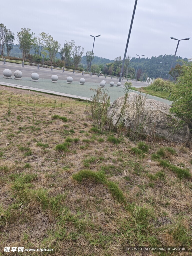 郊外开阔草地与远处景致