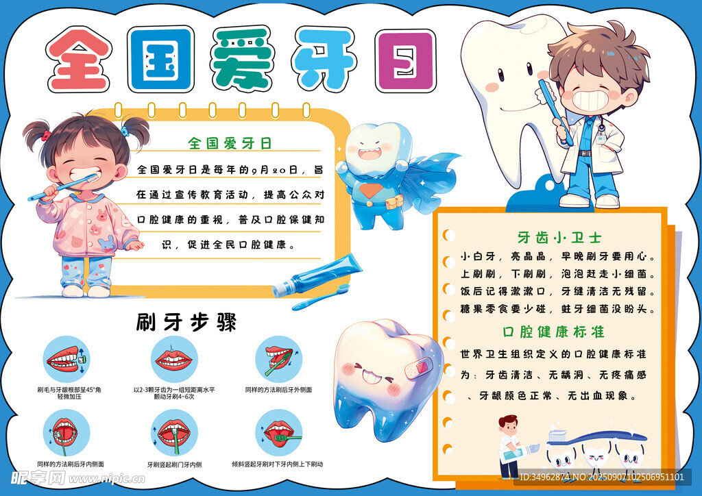 蓝色简约全国爱牙日小报手抄报