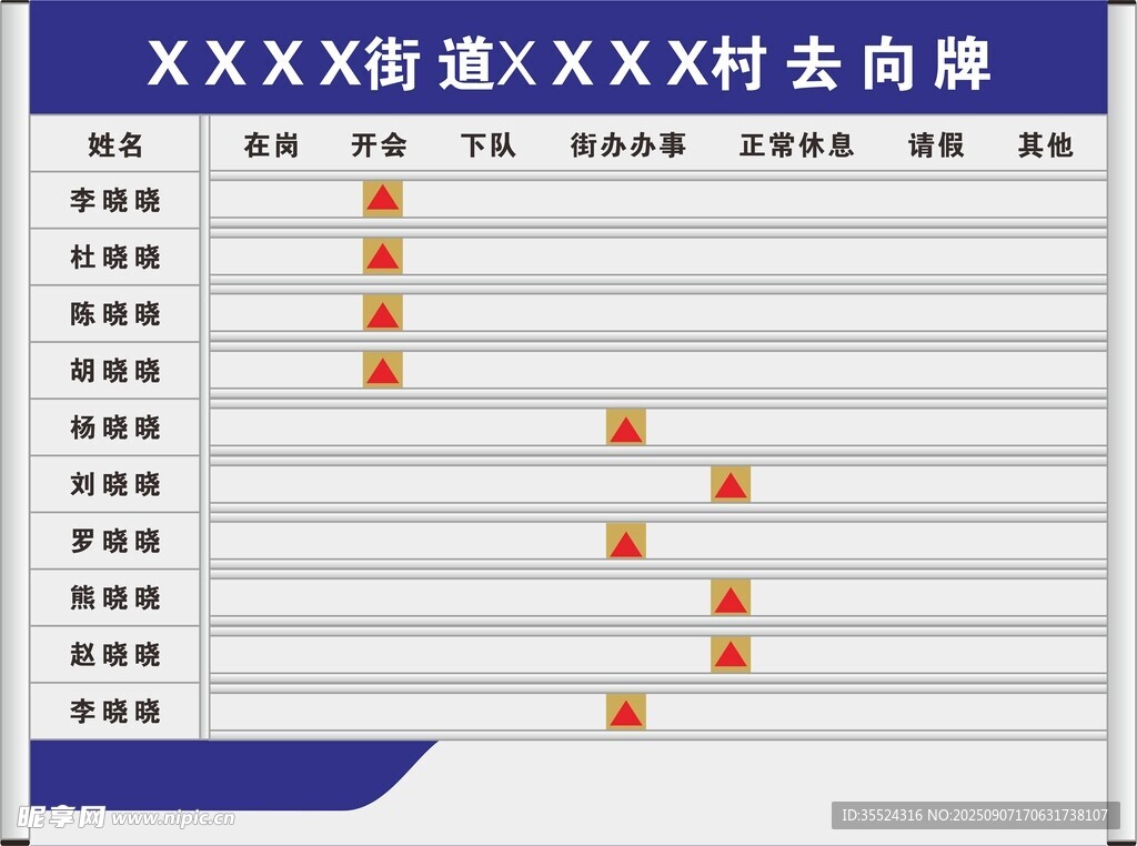 村 公司 人员去向牌 