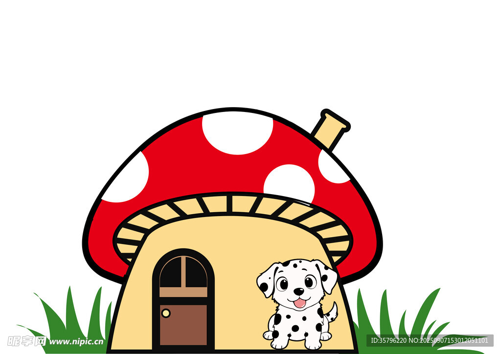 蘑菇形状的可爱小屋 卡通狗