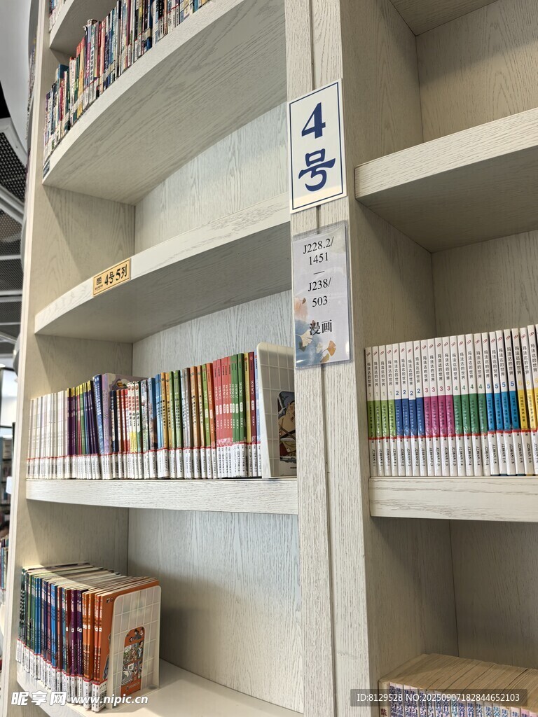 图书馆书架上的多彩书籍