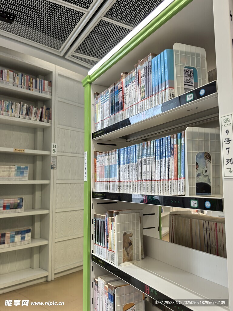 整齐的图书馆书架陈列