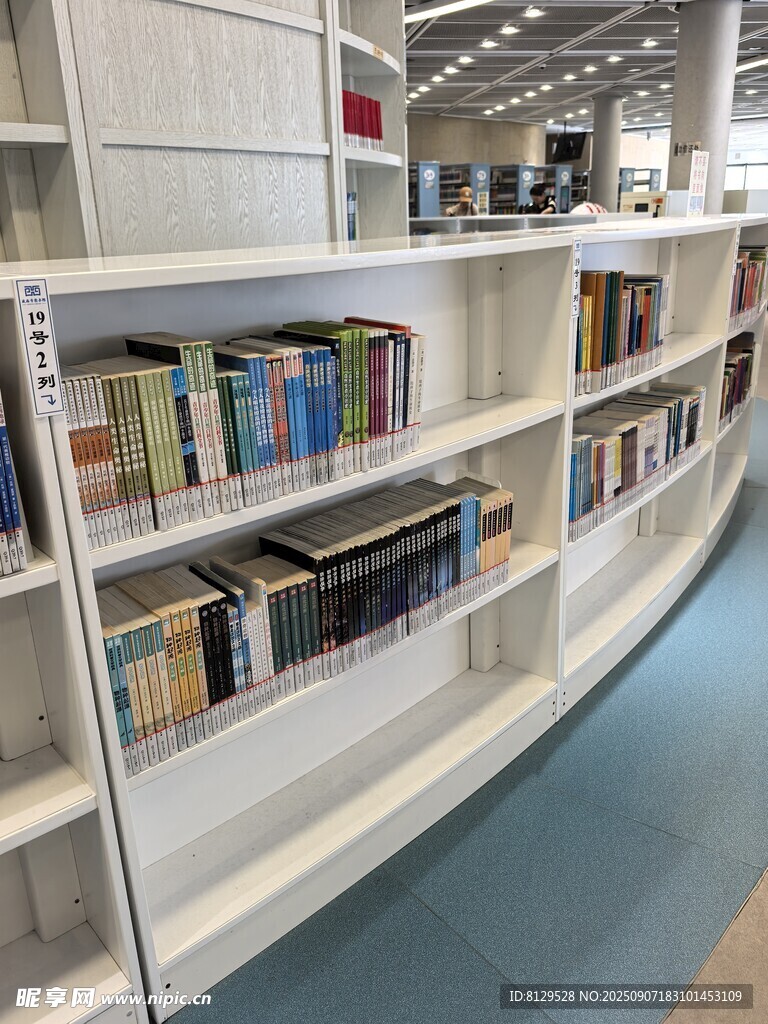 图书馆内整齐的书架陈列