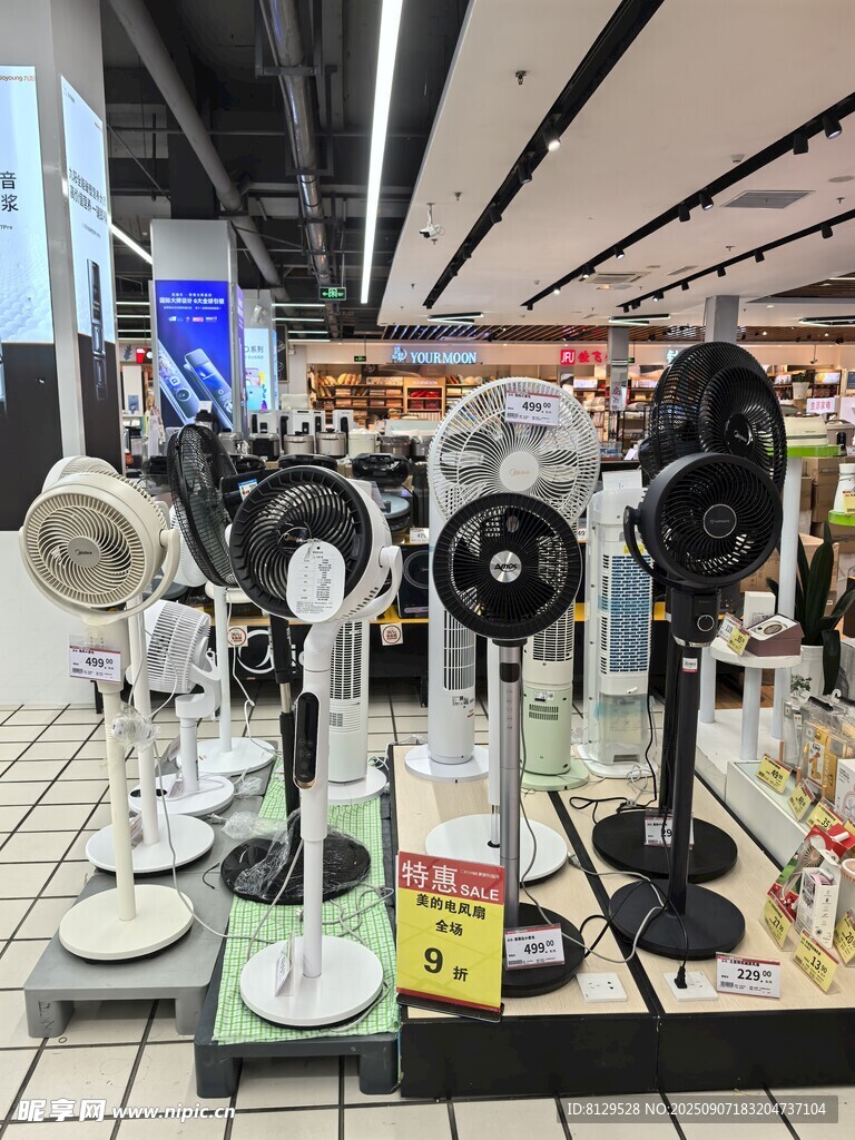 超市货架上的多样风扇展示