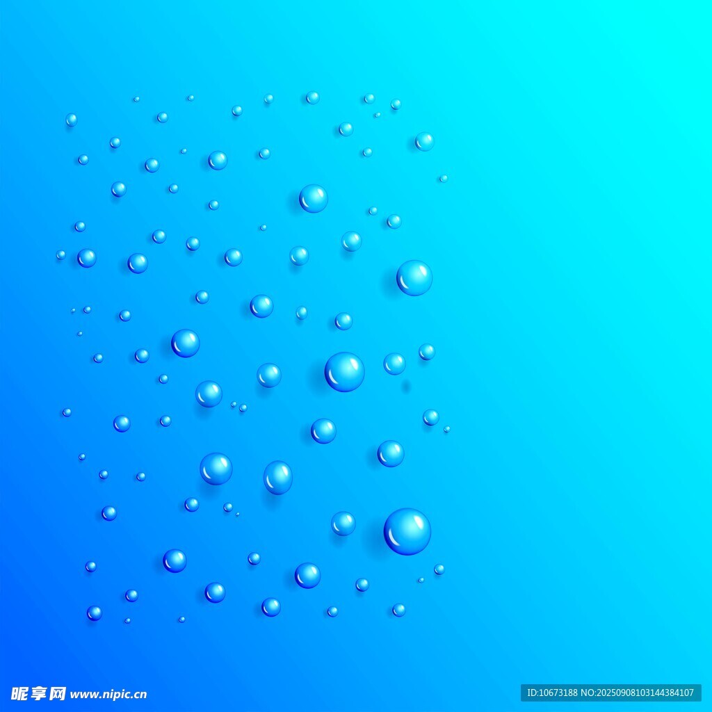 蓝色背景上的晶莹水滴