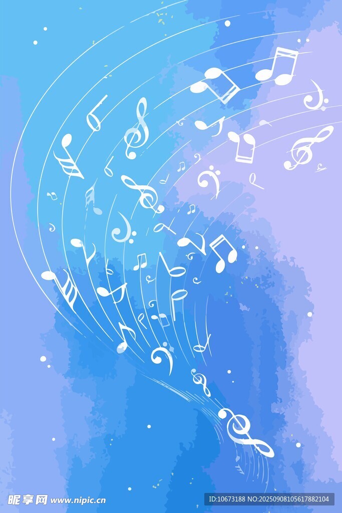 梦幻音符在蓝紫空间飞舞