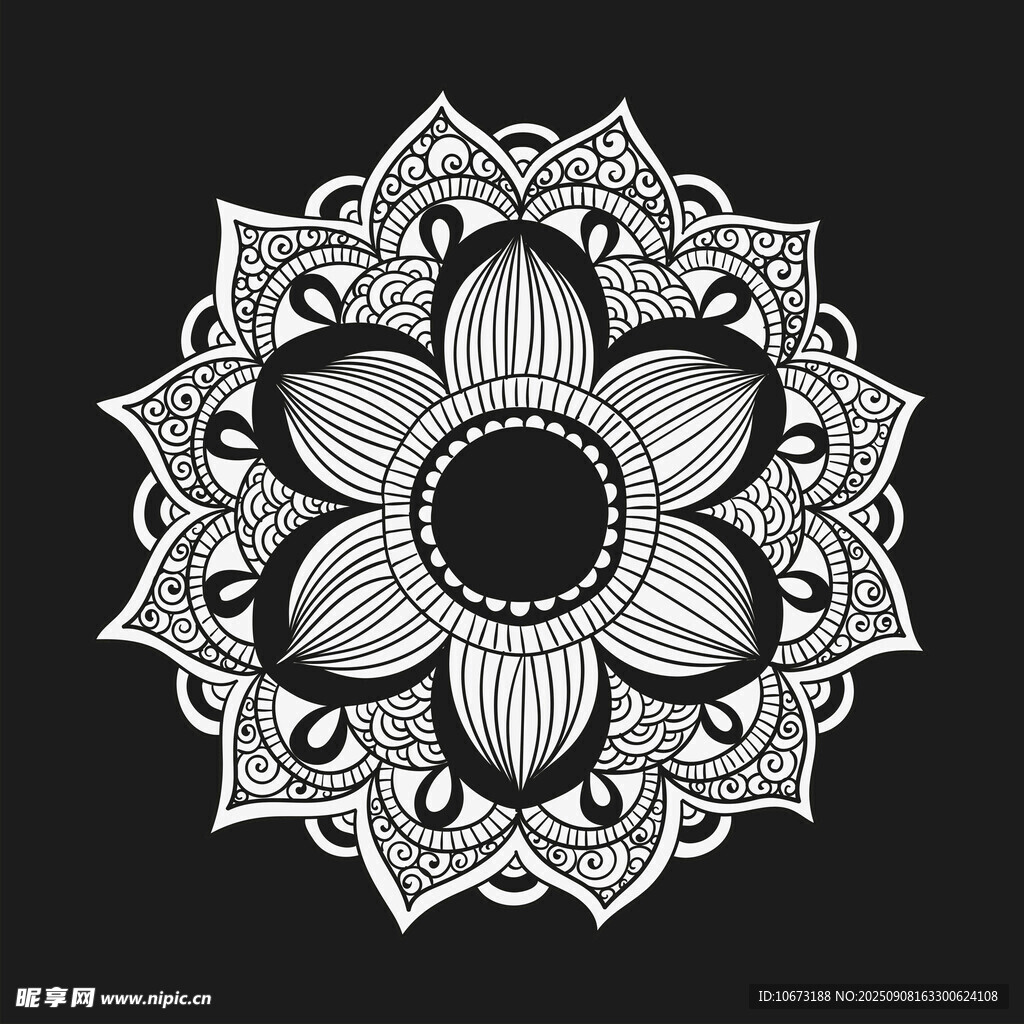 黑白曼陀罗花纹图案