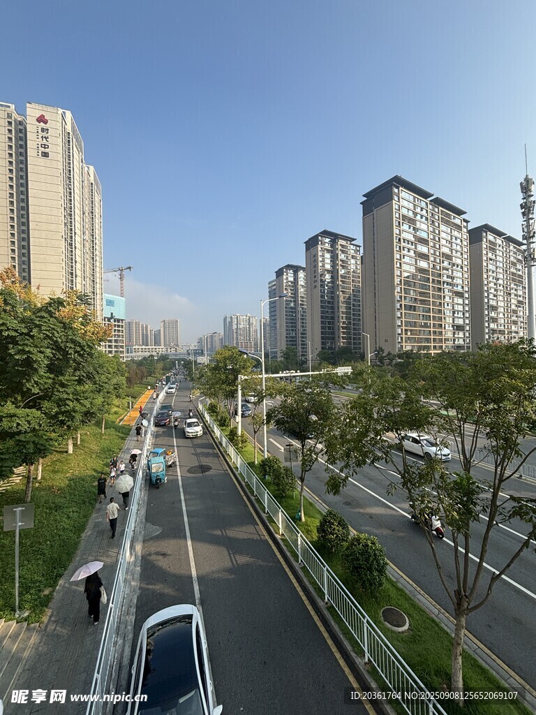 城市道路旁的高楼景观