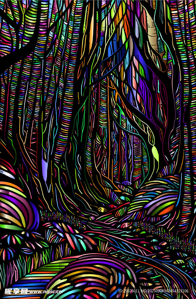 奇幻多彩的抽象森林景象