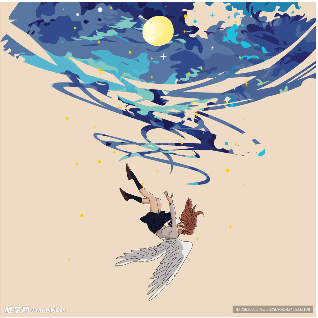 月下飞鸟的梦幻诗意场景