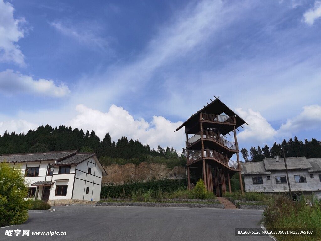 乡村别致塔楼与周边建筑