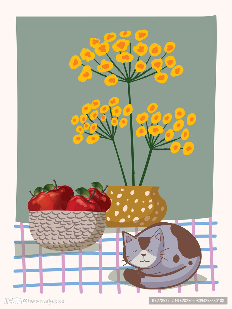 花卉与猫咪插图