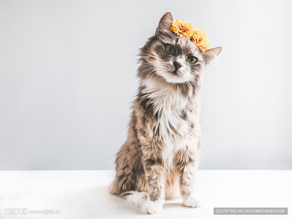 戴花小猫可爱模样