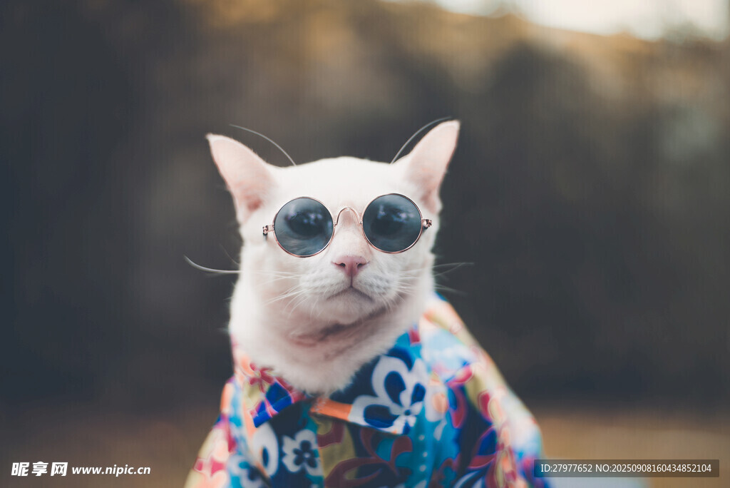 戴墨镜穿花衣的时尚猫咪