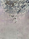 水墨风枝头雪景图