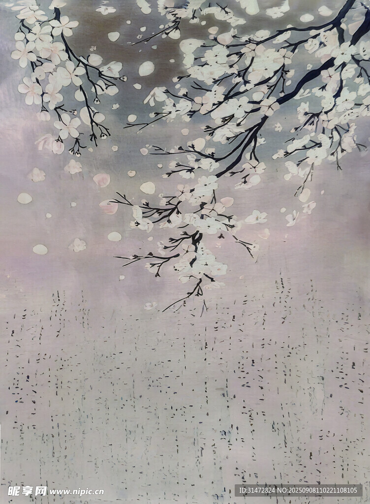 水墨风枝头雪景图